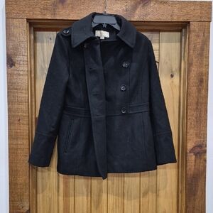 Michael Kors Wool Blend Tailored Black Peacoat Size Small Dark Academia